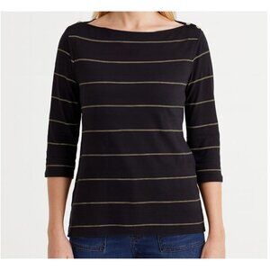Lauren Ralph Lauren Women’s Top Size 2X Black Gold Stripe Boatneck Button Detail